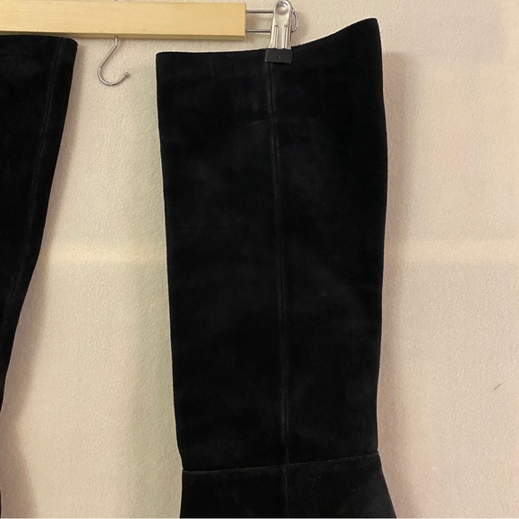 Cole Haan black suede knee high tall heeled pull on Cassidy boots - Picture 5 of 12